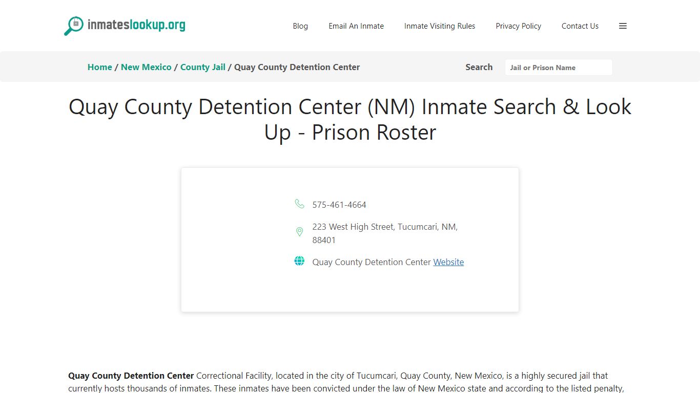 Quay County Detention Center (NM) Inmate Search & Look Up - Inmate Lookup